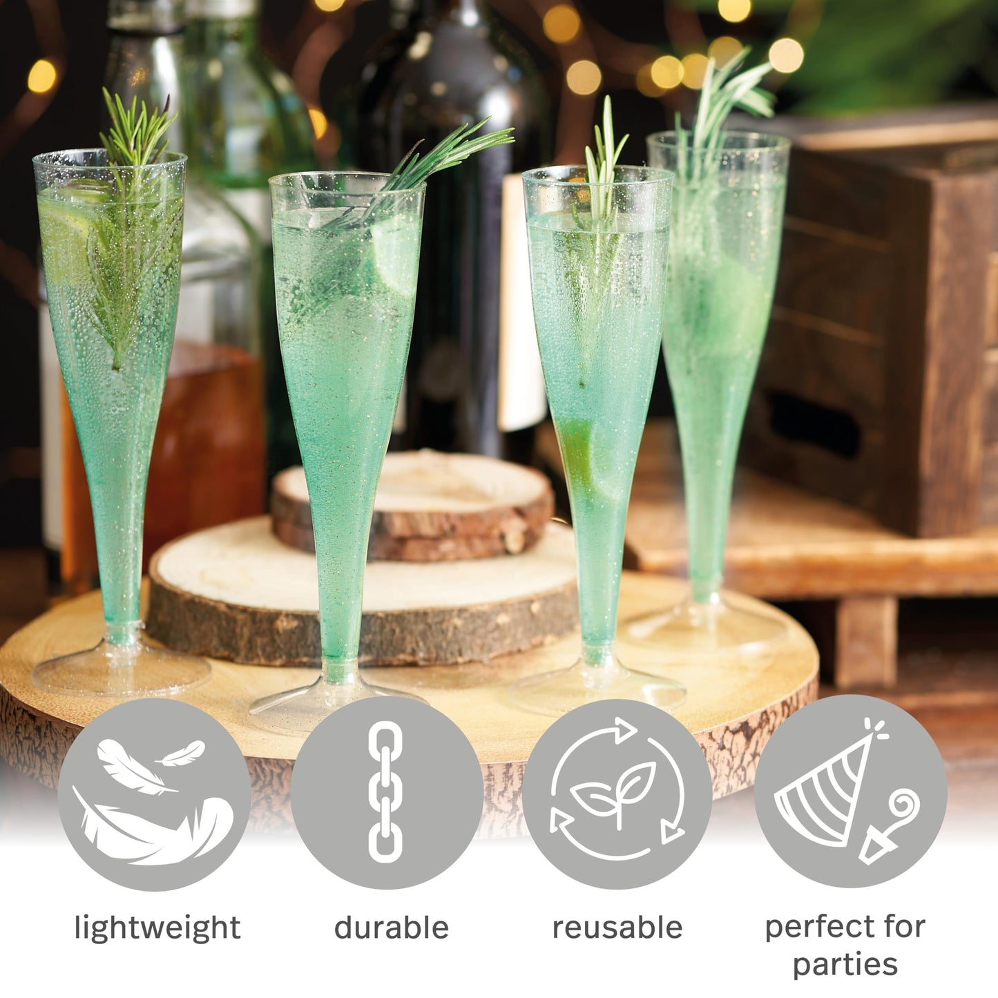 MATANA 48 Premium Sektgläser Plastik mit Silberglitter, 133ml - Sektgläser Kunststoff, Sektflöten, Champagner Gläser, Cocktailgläser, Weingläser für Hochzeiten, Partys - Stabil & Mehrweg