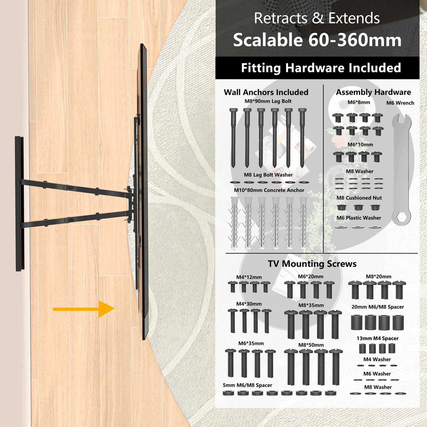 BONTEC TV Wandhalterung Schwenkbar Neigbar Fernseher Halterung für 37-80 Zoll Fernseher Curved LCD/LED Vollbewegung - 65kg Tragfähigkeit – VESA 100x100-600x400
