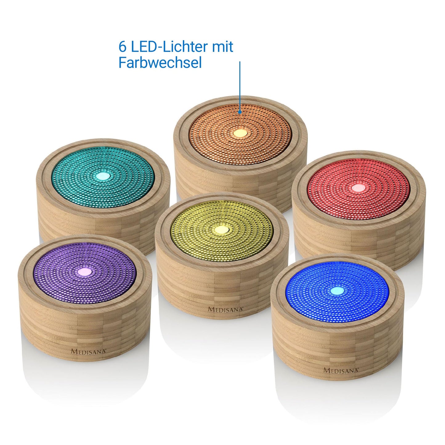 Medisana | AD 625 | Aroma Diffuser | Bambus | Raumerfrischer | Lufterfrischer | Duftlampe mit Timer | Raumduft elektrisch | Ätherische Öle Duftöle | Wellness-Licht in 6 Farben | 100 ml, 1 stück
