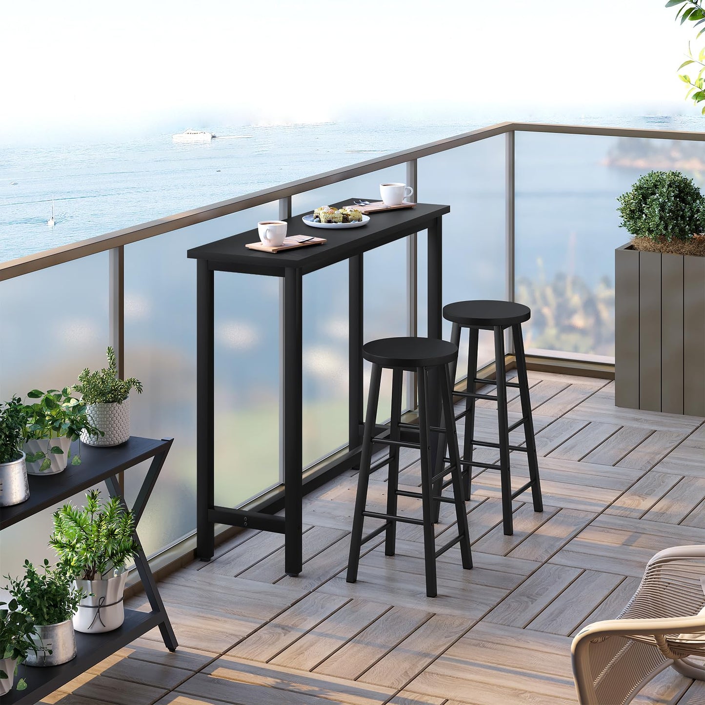 WOLTU 1x Bartisch Bistrotisch Stehtisch Esstisch, Metallgestell, Tischplatte aus MDF, Schwarz, 120x40x100cm(BxTxH)