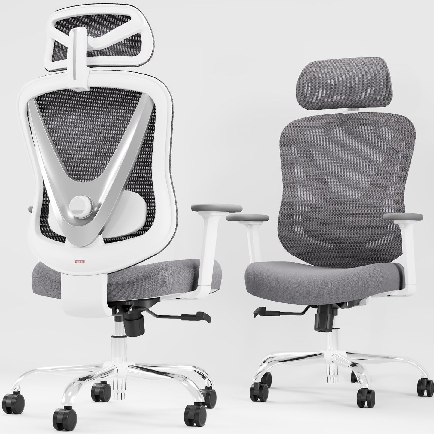 HOLLUDLE Ergonomischer Bürostuhl mit 3D Lendenstütze, Weiß