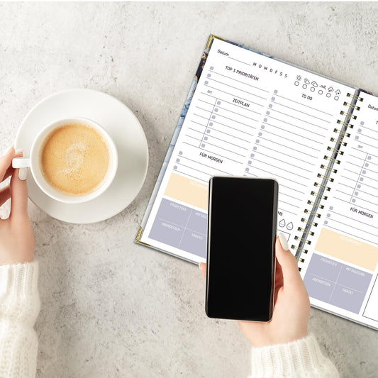 Biroyal Tagesplaner undatiert, Notizbuch mit To Do Liste Aufgabenliste Terminplaner Spiralblock 120 Seiten 148x210mm Notizblöcke Hard Cover Tagesplanung Notizbuch für Büro Schule Organizer, Marble