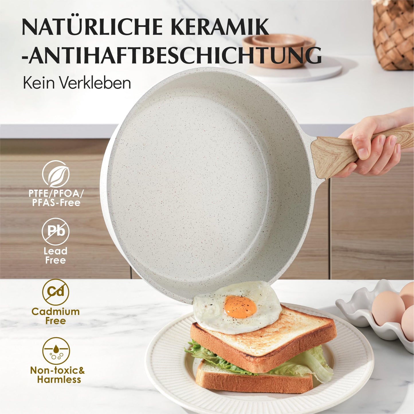 SENSARTE Antihaft Keramik Kochgeschirr Set 13 teilig, Gesundes Topf Pfannen Set, Ungiftiges Kochtopfsets mit Stay Cool Griffen, Silikonwerkzeugen und Topfschutz, PFAS und PFOA frei