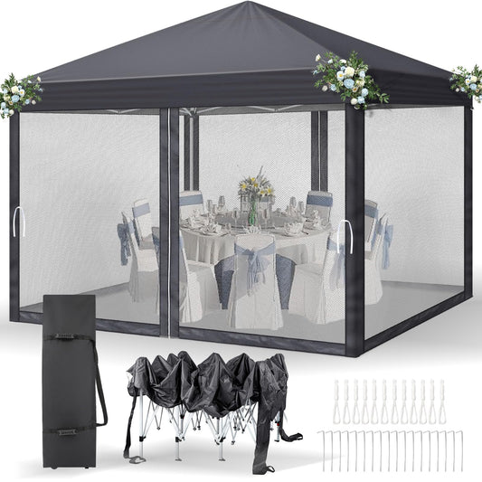 LEADZM Pavillon 3x3m,Faltpavillon,Wasserdicht,UV Schutz 50+,Höhenverstellbar mit 4 Moskitonetzen, Stabil, Ideal für Garten, Terrasse, Camping und gewerbliche Nutzung
