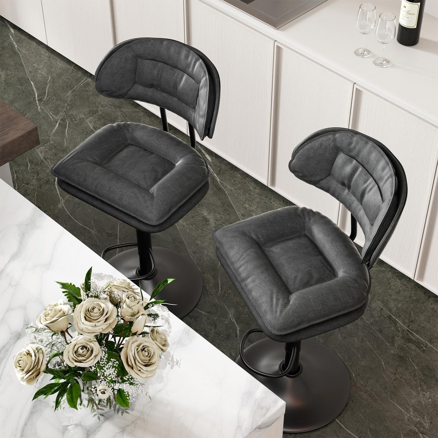 Hawthyhome Barhocker 2er Set, Ergonomische Gepolsterte Barhocker mit Rückenlehne, Verstellbare Doppellagige Barstuhl, für Esszimmer Heimbar Kücheninsel, 2 x Hocker (Dunkelgrau)