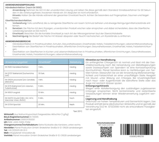 Planet Sensitive® - 5L alkoholfreies Desinfektionsmittel für Hände, Flächen & Haut - Gegen Bakterien, Viren, Sporen, Pilze, Hefen, Schimmel und Gerüche | Kanister (Halal & Koscher)