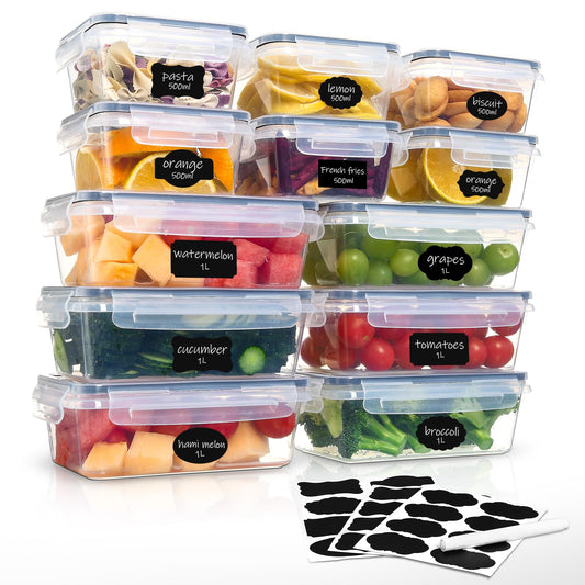 Hibisaws 12er Frischhaltedosen mit Deckel, Gefrierdosen, Essensboxen, BPA-frei Und 100% Luftdicht, Transparent, 6 x1 L & 6 x 0.5 L, meal prep boxen