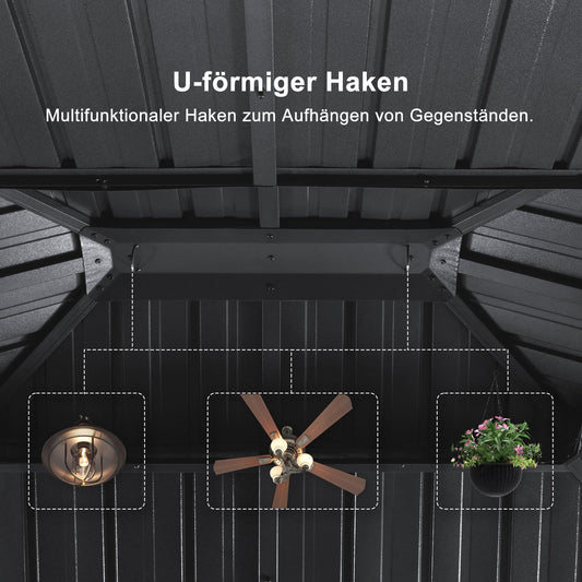 PURPLE LEAF Pavillon 3.65 x 4.85 m Wasserdicht Stabil Winterfest Gartenpavillon Alu Pavillon mit Seitenteile Hardtop mit Stahldach, Grau