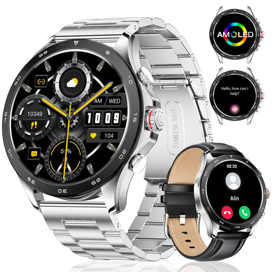 LIGE Smartwatch Herren,1.43" AMOLED/400 mAh Sportuhr Herren mit Appel Bluetooth Schlafüberwachung Herzfrequenz 100+Sportmodus, wasserdichte Smart Watch für Android iOS