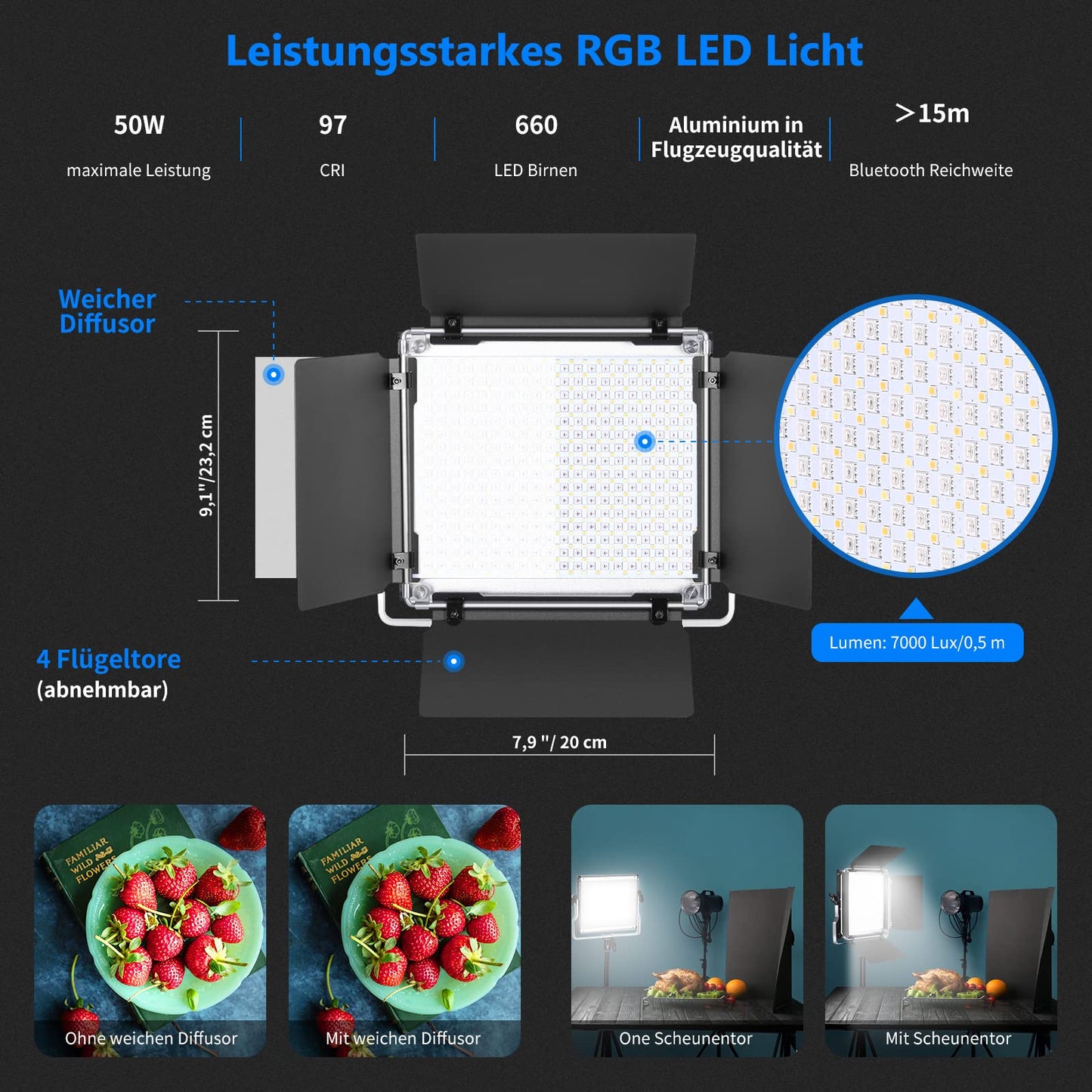 NEEWER 2 x 660 PRO RGB LED Videoleuchte Panel mit Stativ Ständer Set App Steuerung 360° Vollfarbe Videolicht 50W Dimmbar 3200~5600K CRI97+ Studio Dauerlicht Gaming/Streaming/Zoom/YTB/Webex/Fotografie