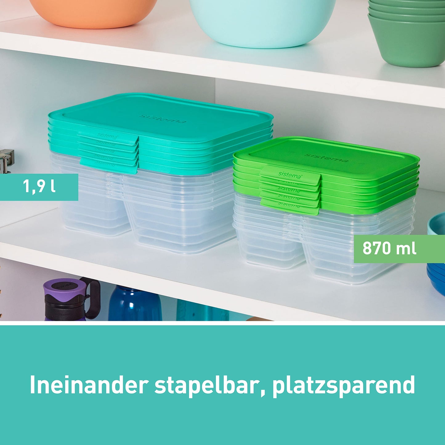 Sistema NEST IT Frischhaltedosen für Meal Prep | 1,9 L | luftdichte Vorratsdosen mit Fächern und Deckeln | Brotdosen für Pause | BPA-frei | grün | 5 Stück