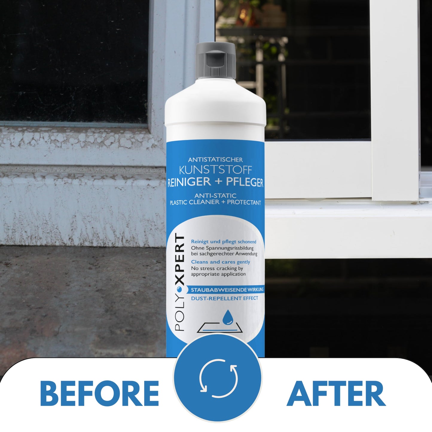 PolyXpert Antistatischer Kunstoff Reiniger & Pfleger 2x250ml - hochwertiger Universalreiniger für alle Kunstoffflächen - ideal für KFZ, Fensterrahmen, Küchengeräte, Fließen und Nikotinablagerungen