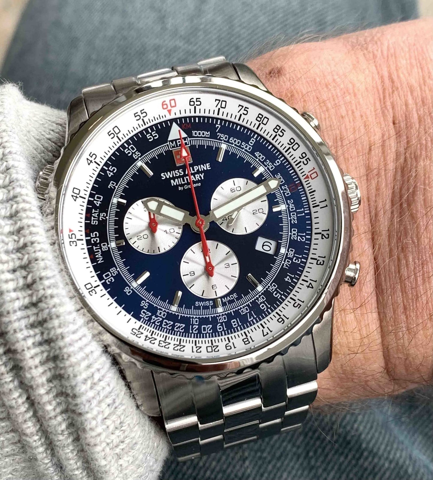 Swiss Alpine Military Herren Uhr Chronograph Analog Quarz 7078.9135SAM Edelstahl