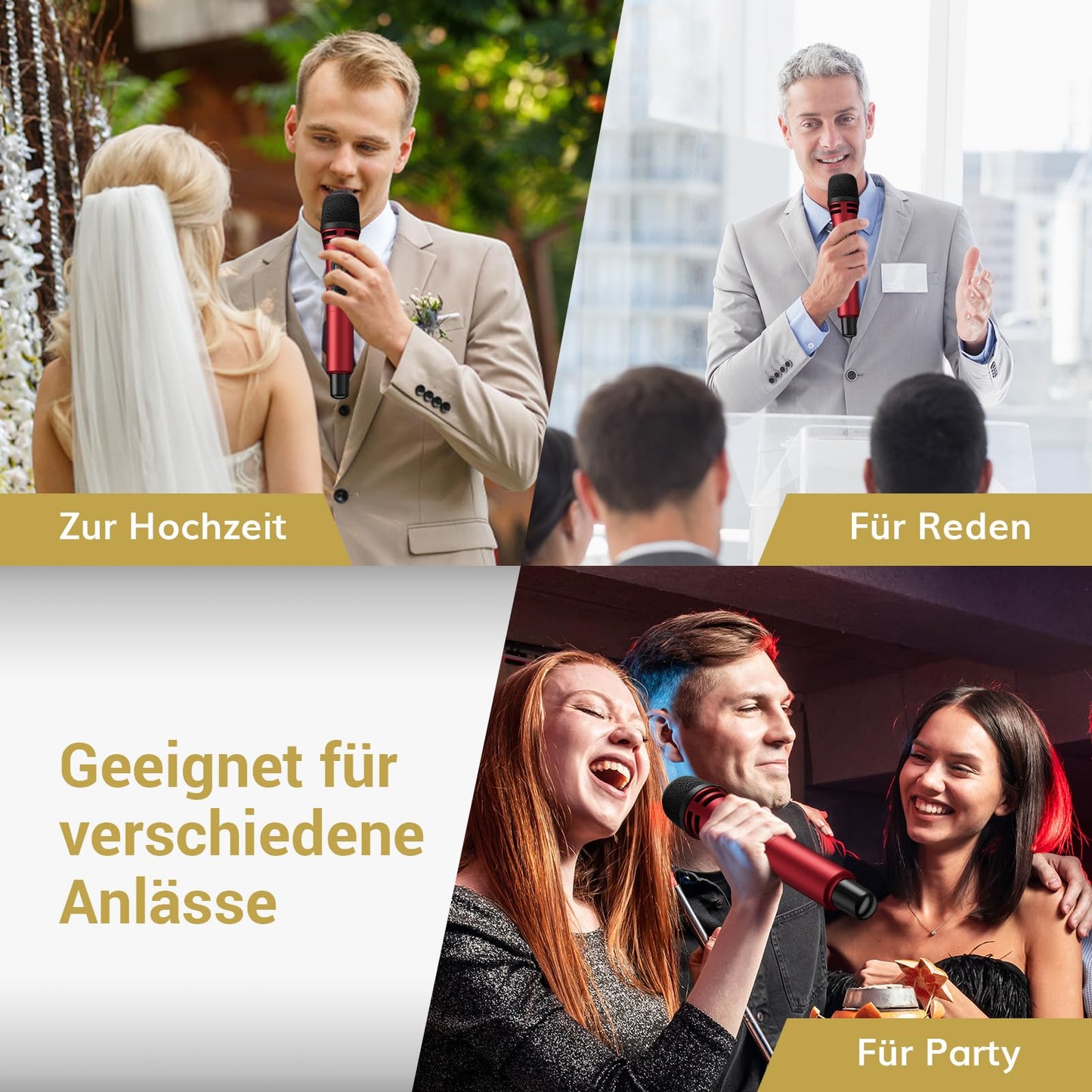 Dual Funkmikrofonen System kabellos, TONOR drahtloses Karaoke Mikro Mic Set wireless microphone Handmikrofon dynamisch mit Empfänger für Hochzeit Party Kirche Vortrag Bühne Reden Konferenz TW350 Rot