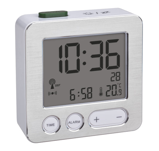TFA Dostmann 60.2545.54 Digitaler Funk-Wecker, Kunststoff, Weiß/Silber, L 66 x B 22 x H 68 mm