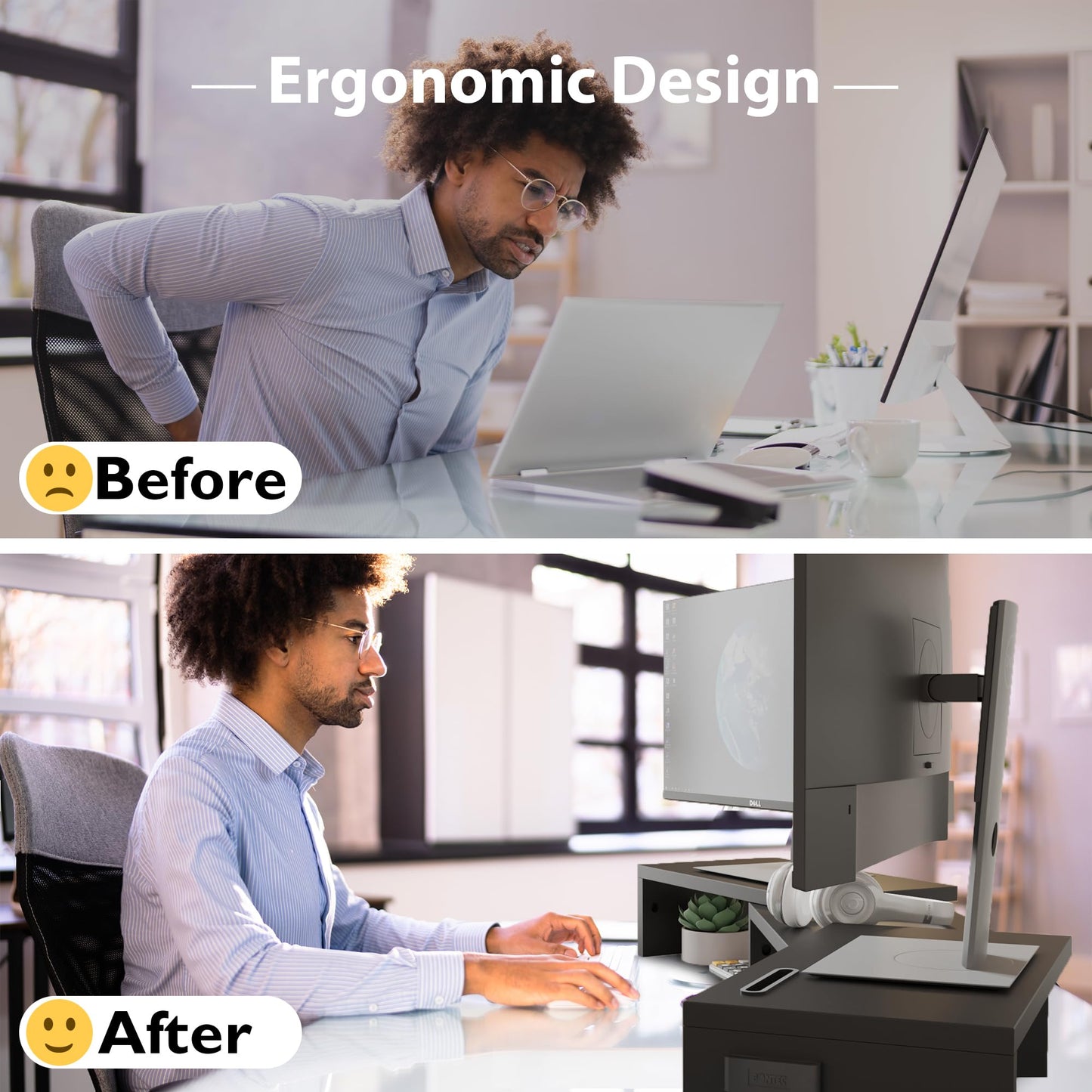 BONTEC Dual Monitor Stand Riser, Desktop Monitorständer mit Smartphone-Halter, Verstellbare Länge und Schwenkwinkel Holz Desktop Organizer, für PC Monitor Laptop Drucker