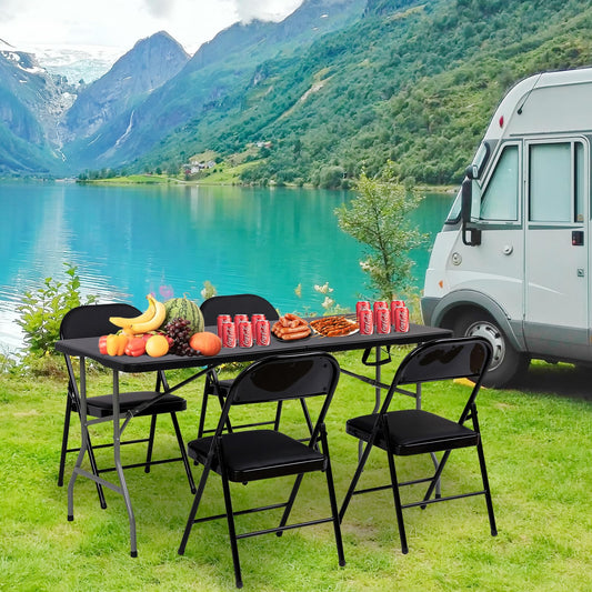 BULAGE Klappstuhl 6er Set Gartenstuhl Klappbar, Wasserdicht Campingstuhl bis 158 KG Metall Klappsessel, Klappstühle für Gäste, Küche, Camping, Schwarz