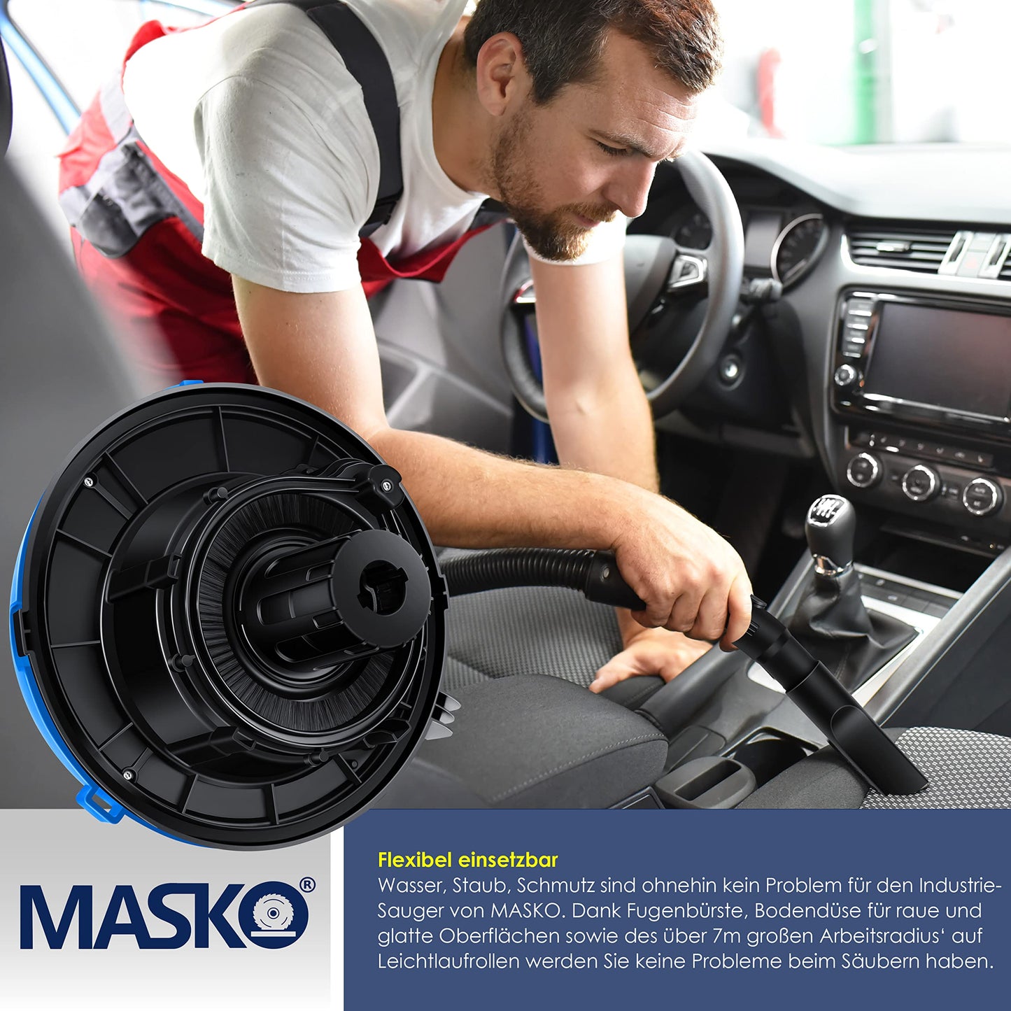 MASKO® Industriestaubsauger Staubsauger Nass Trocken Sauger Edelstahl 2300W + Steckdose | Blasfunktion | Push&Clean | Industrie-Sauger mit & ohne Beutel | beutellos Blau