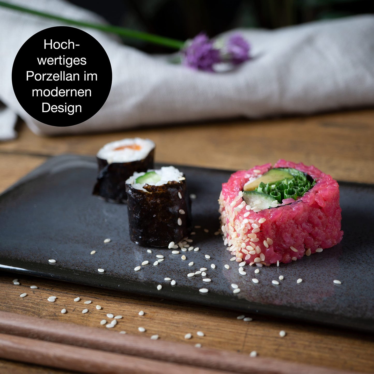 Moritz & Moritz VIDA 10-tlg. Sushi Geschirr Set für 2 Personen - Sushi Servierset mit 2x Sushi-Teller, Dip-Schälchen und Stäbchen