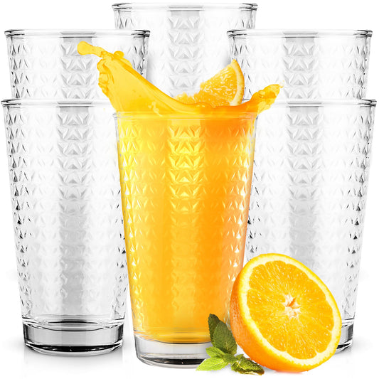 KONZEPT Große Wassergläser 6er Set 380 ml, Moderne Hohe Gläser aus Transparentem Glas, Universelle Trinkgläser Set für Wasser, Saft, Softdrinks, Eiskaffee