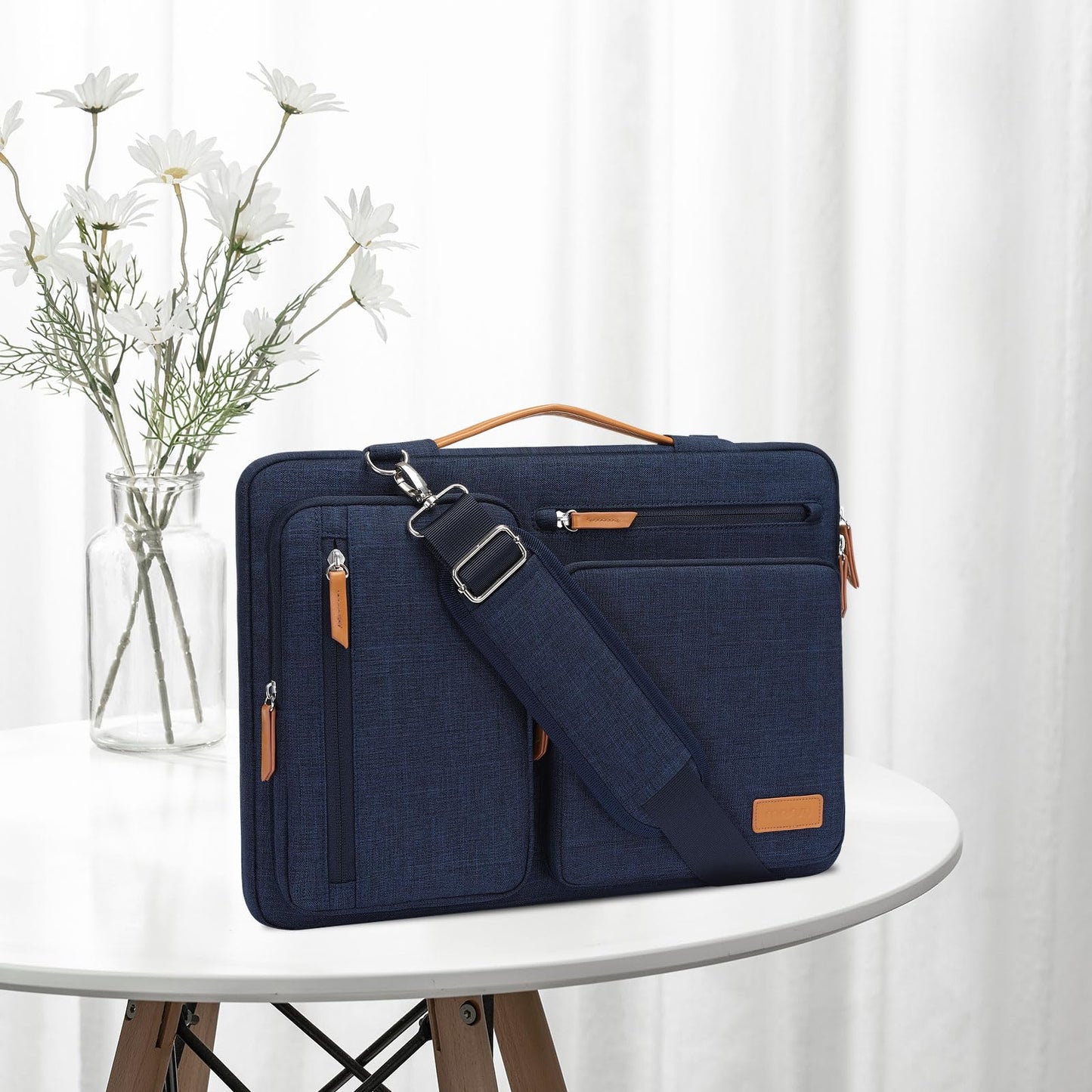 MOSISO 360 Schützend Laptop Schultertasche,15-15,6 Zoll Laptoptasche Kompatibel mit MacBook Pro 16,HP,Dell,Lenovo,Asus Notebook,Seite Offen Tasche mit 4 Reißverschluss Taschen&Griff,Marineblau