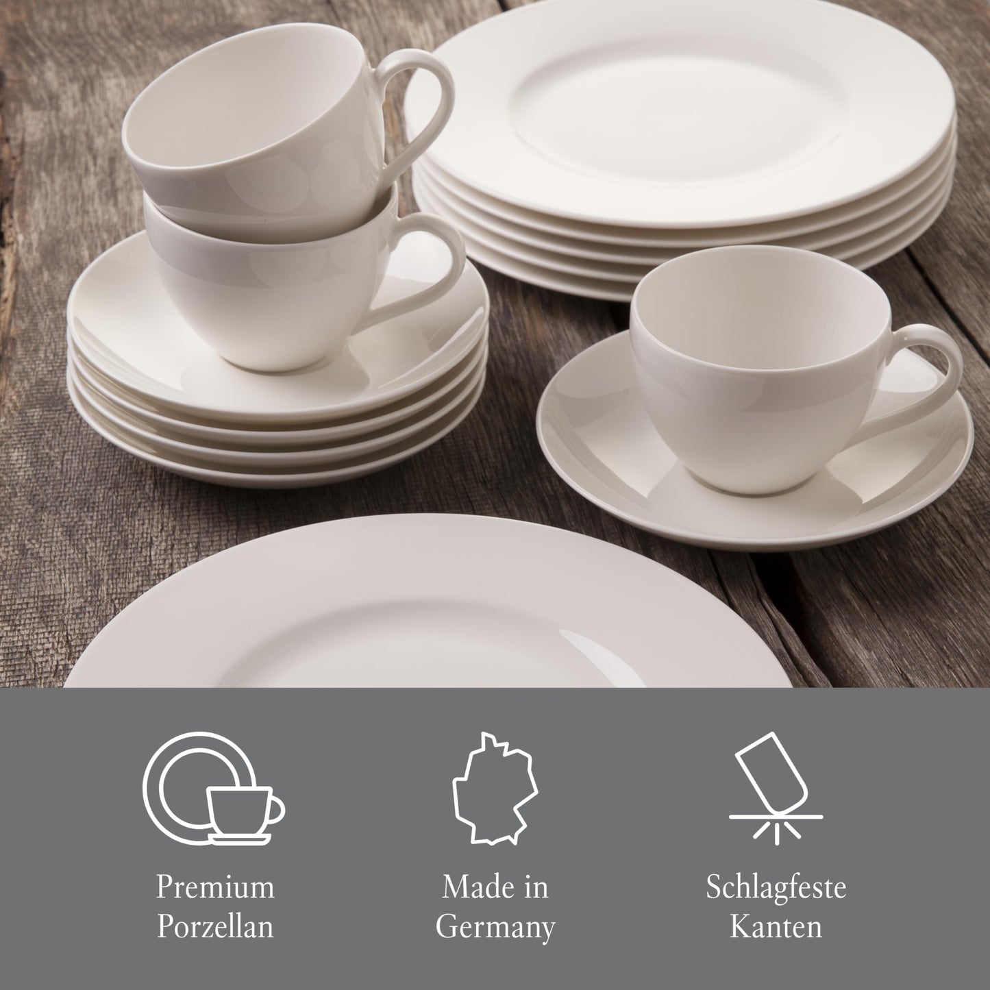 vivo – Villeroy & Boch – Basic White Kombiservice 30 Teilig, Spülmaschinenfest, Mikrowellensicher, Tafelservice Weiß, Geschirrset, Kaffeeservice, Keramik, Teller, Tassen, Premium Porzellan