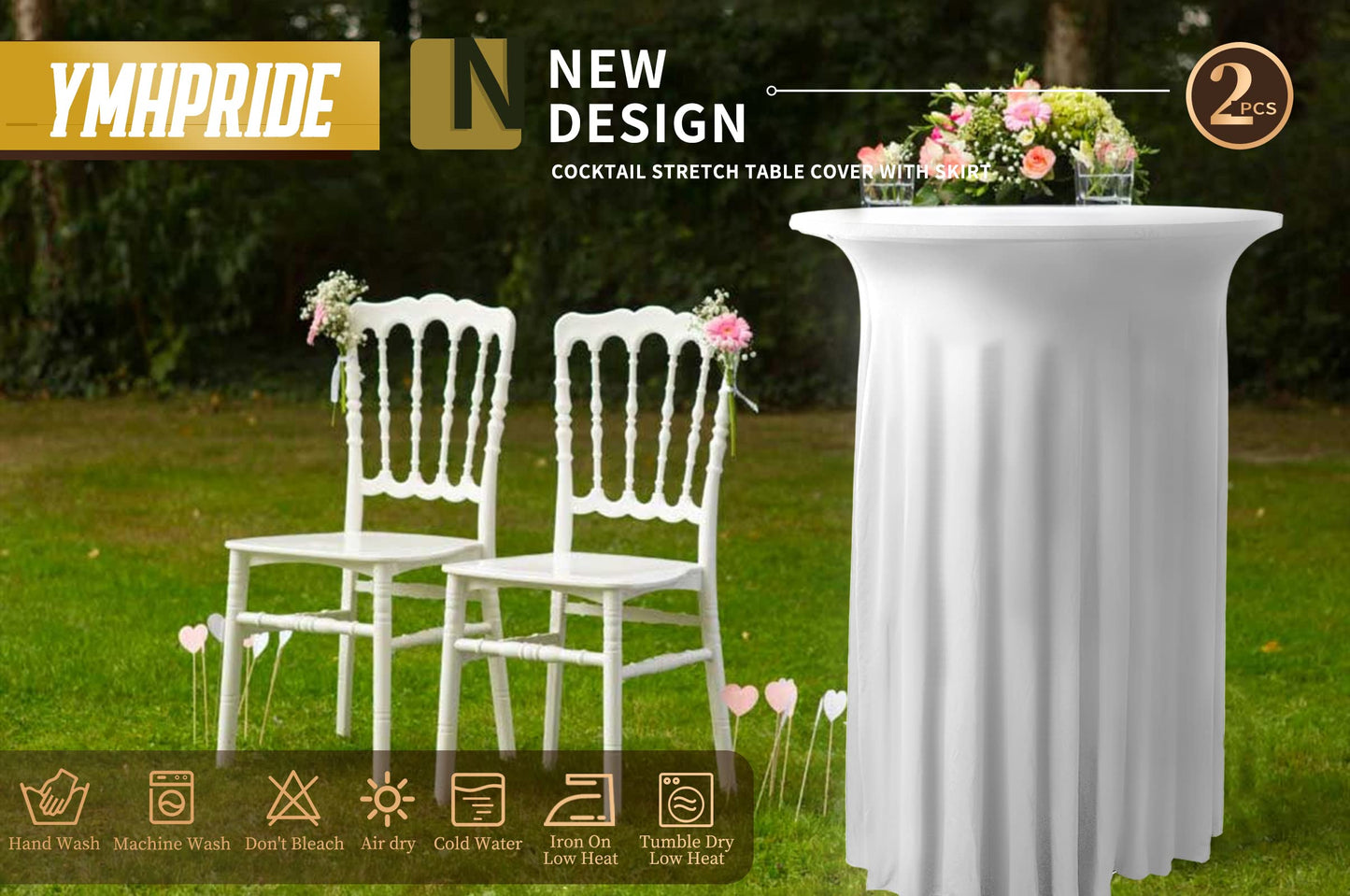 2er-Set Stretch Stehtisch Husse für Bistrotisch Weiße Ø 80-85 cm Wasserdicht und Schmutzabweisend Spandex Stretch Tischdecke mit Rock Für Hochzeit Geburtstagsfeier Bankett und Bistrotische(80×110cm)