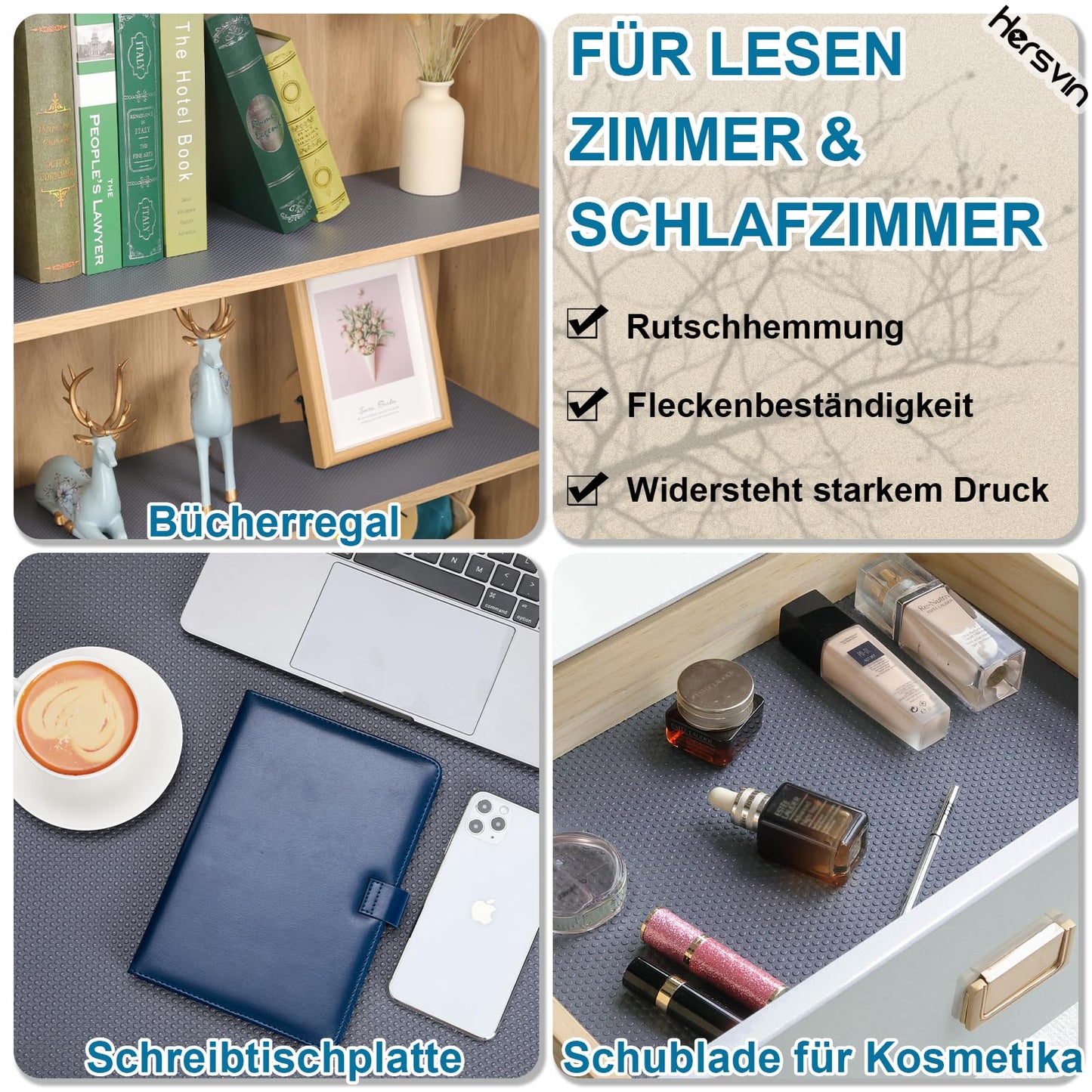 Hersvin Schubladenmatte (Übergröße) 60cmx500cm Schrankpapier Schubladeneinlage Eva Wasserfest Nicht Klebende Unterlage Teppich für Küchenschränke (Dunkelgrau/Punkt)