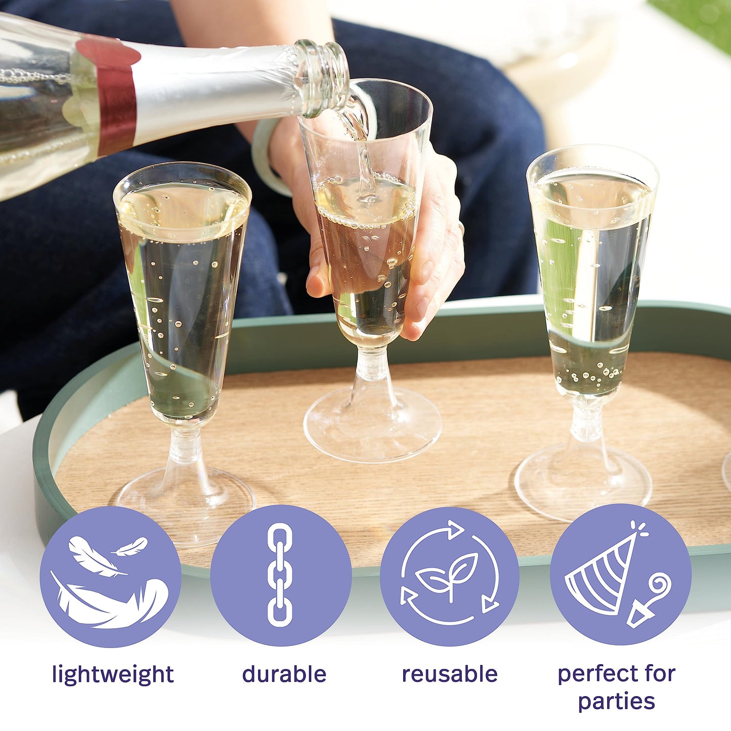 MATANA 48 Premium Sektgläser aus Kunststoff, 150ml – Mehrweg & Stabil – Elegante Sektgläser Plastik, Cocktailgläser, Champagnergläser für Hochzeiten, Geburtstage, Partys