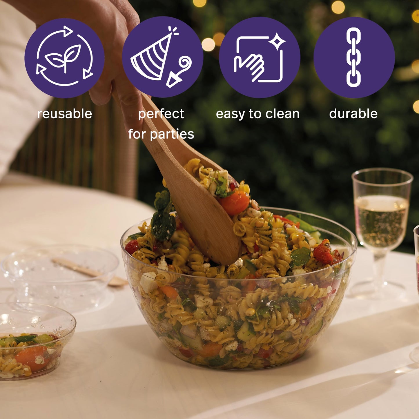 MATANA 5 Große Transparente Plastikschalen, Salatschüsseln, Plastikschüsseln, Snackschalen für Kindergeburtstage, Picknick & Partys (XL 3500ml) - Mehrweg & Stabil
