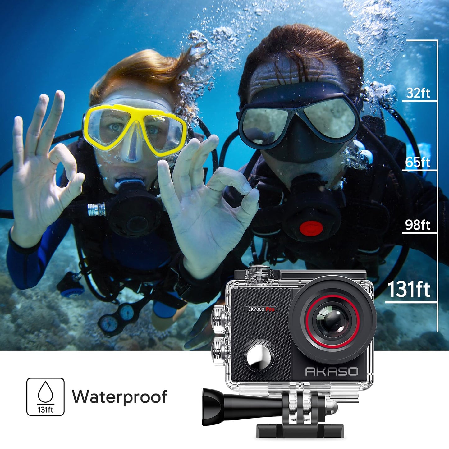 AKASO Action Cam 4K 20MP WiFi 40M Unterwasserkamera Wasserdicht Ultra HD Touchscreen Einstellbar Weitwinkel EIS Actioncam mit 2.4G Fernbedienung und 25 Zubehör Kit
