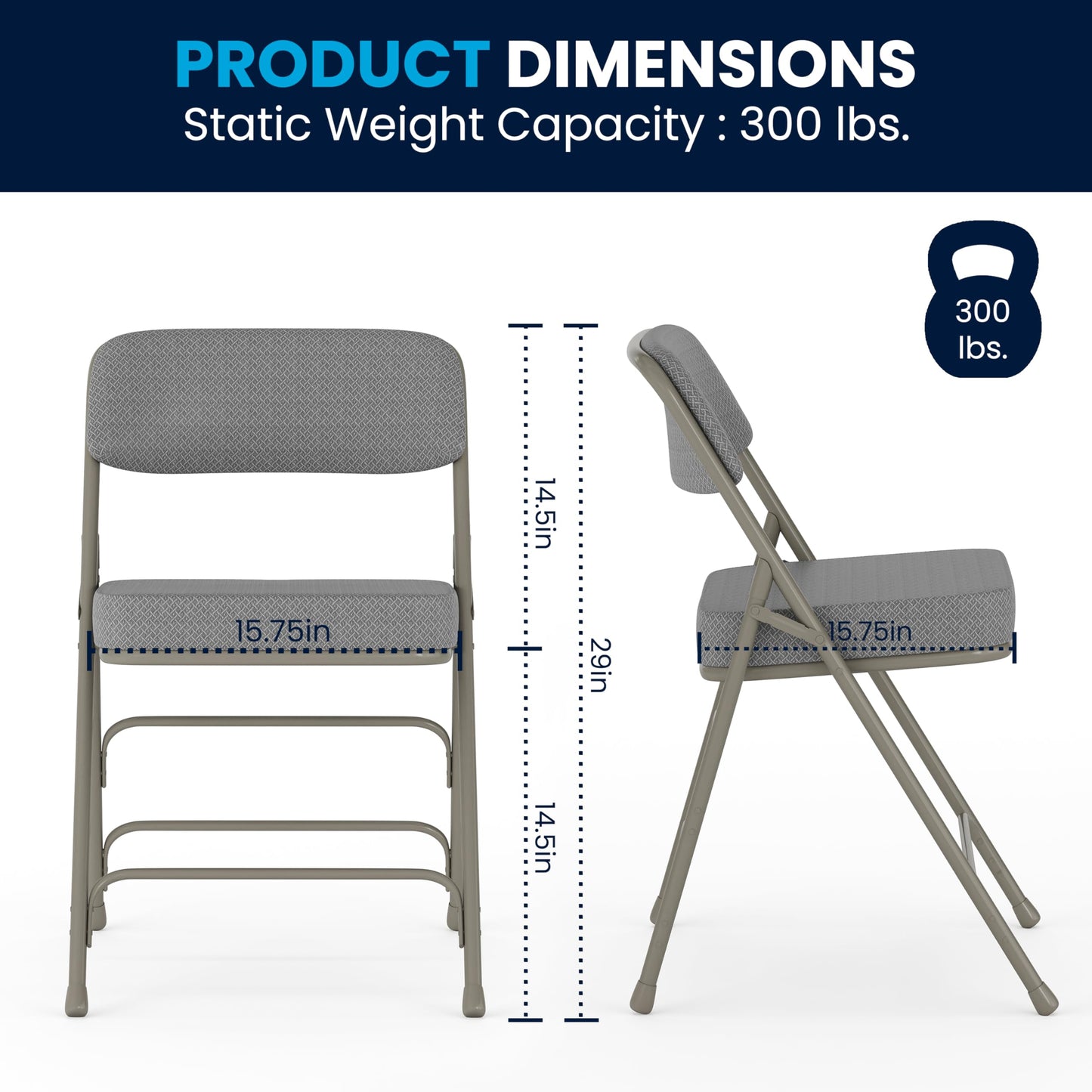 Flash Furniture Klappstuhl HERCULES aus Metall – Dick gepolsterter Stuhl für Gäste oder Veranstaltungen – Stabiler Küchenstuhl auch für draußen geeignet – 2er-Set – Grau