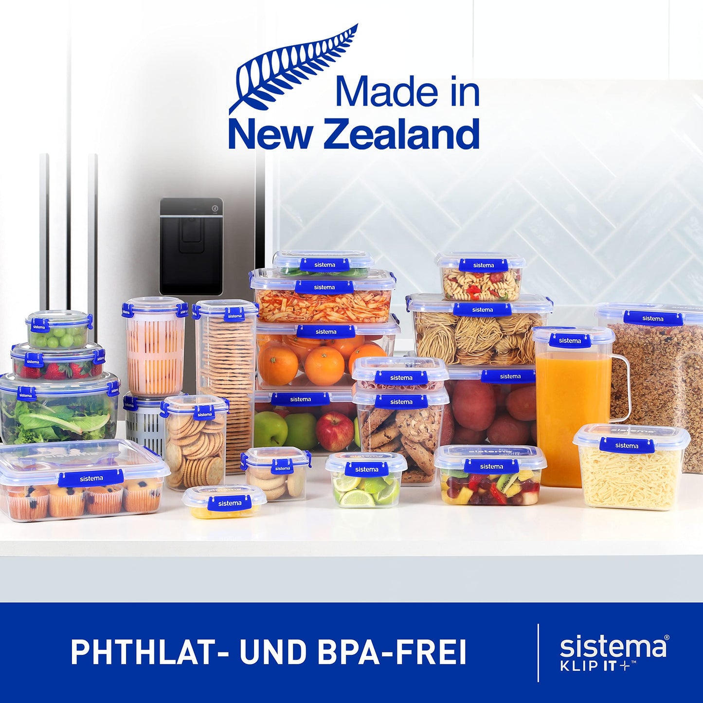 Sistema KLIP IT PLUS Frischhaltedosen Set | 1 l rechteckig | auslaufsichere, stapelbare und luftdichte Vorratsdosen mit Deckel | geeignet für Kühl-/Gefrierschrank | BPA-frei | 3 Stück