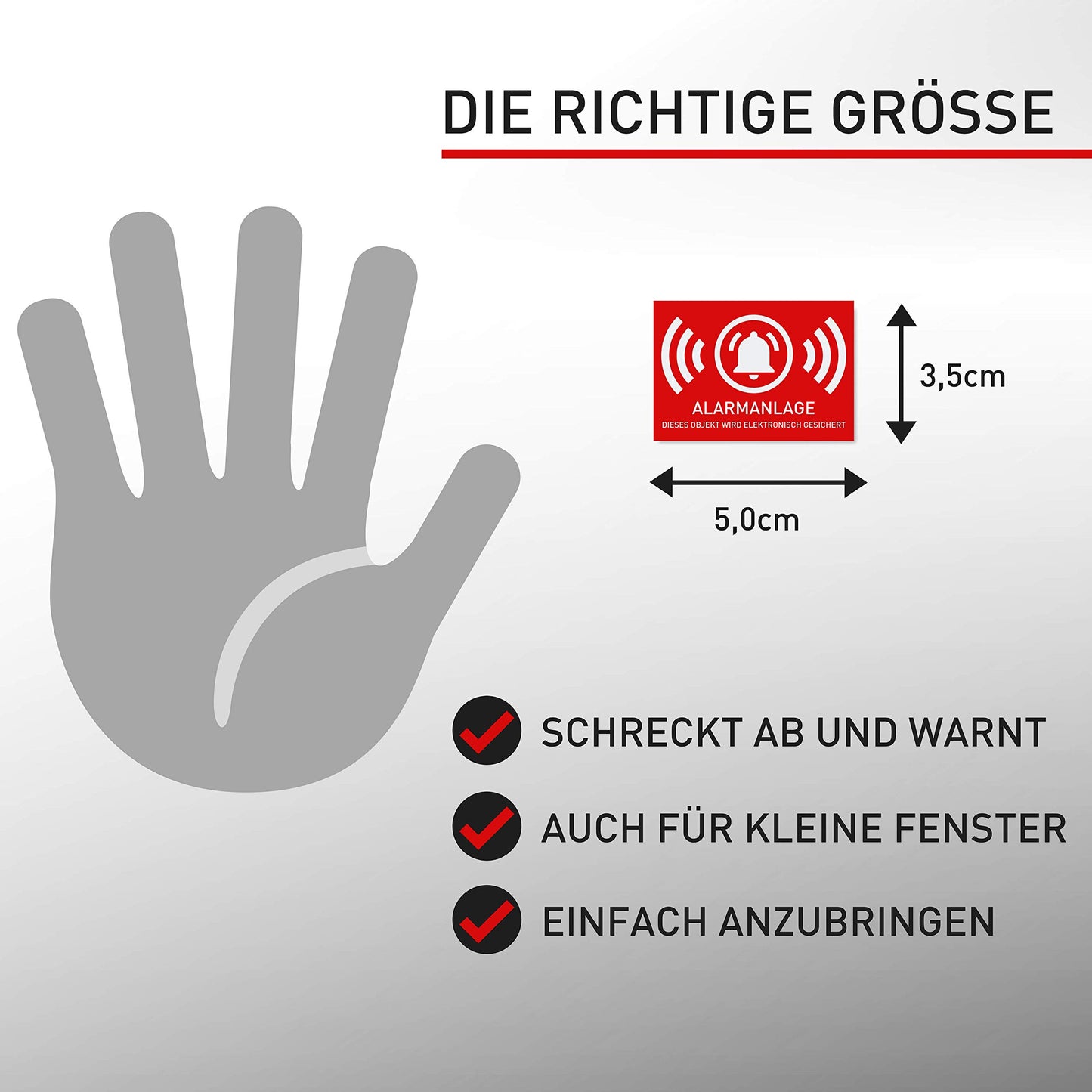 6 x Aufkleber Alarmgesichert (Klein - 5 x 3,5cm) - Schutz vor Einbruch in Auto und Wohnmobil - Aussenklebend - Alarm Sticker für mehr Sicherheit - Alarmanlage Aufkleber für außen - Geschlitzt