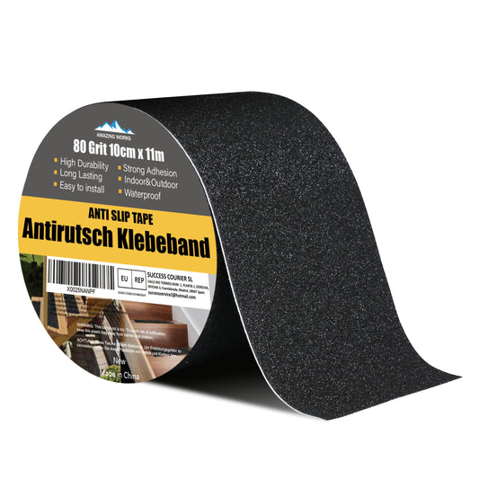 Amazing Works Antirutsch Klebeband Streifen mit Selbstklebend 10cm x 11m - Rutschfest Klebeband, Hohe Traktion Pad für Bodenbelag innen- und Außenbereich, Treppe Stufen Band Klebe