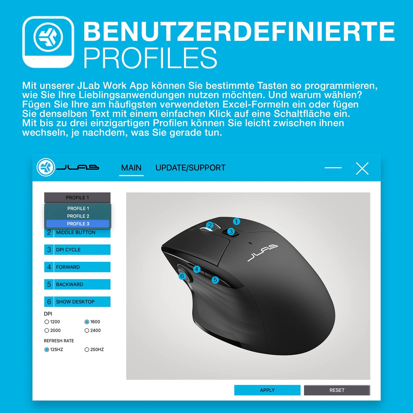 JLab JBuds Maus kabellos, Bluetooth Maus/Funkmaus wiederaufladbar - Wireless Silent Mouse, Tri Mode 5,2/5,2+2,4Ghz mit USB-Dongle - Ergonomische kabellose Maus für iPad, PC, Computer, Laptop, Tablet