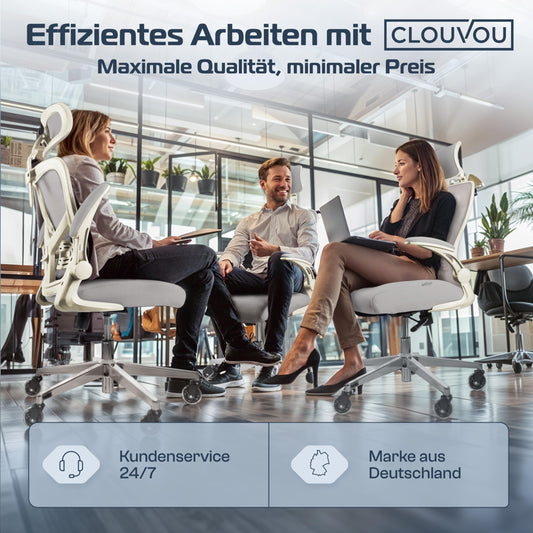 CLOUVOU SmartSeat Bürostuhl Ergonomisch [TESTSIEGER] Schreibtischstuhl 100% individuell einstellbar | Büro Stuhl & Gaming Stuhl | Computerstuhl Home Office Chair Ergonomic | Drehstuhl 150 kg