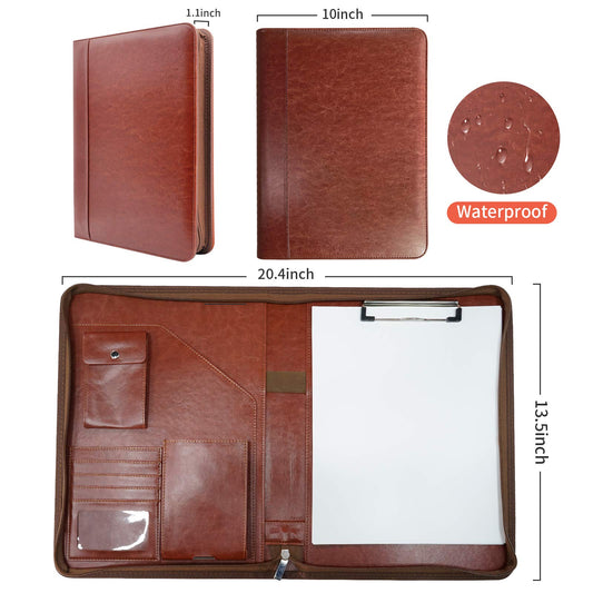 NEWYES NY-A403-BN-EU Konferenzmappe aus Leder, mit Reißverschluss, A4, Reisedokumentenmappe, Portfolio-Reisetasche, persönlicher Agenda-Organizer, 33,5 cm x 25 cm x 3,5 cm