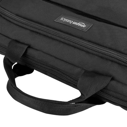 Amazon Basics- kompakte Laptoptasche, Umhängetasche/Tragetasche mit Taschen zur Aufbewahrung von Zubehör, für Laptops bis zu 15,6 Zoll (39,6 cm), Schwarz, 1 Stück