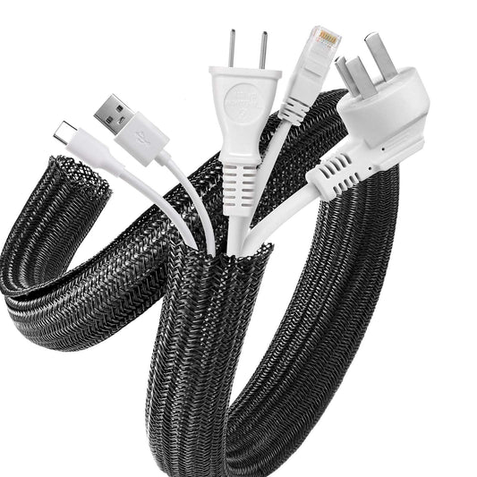 AGPTEK 6m Kabelschlauch, 15-25mm selbstschließend Kabelkanal, Flexibler gewebter Kabelmantel, Kabelmanagement für Schreibtisch, TV, Computer, PC, Kabelschutz für Hund, Katze, Schwarz