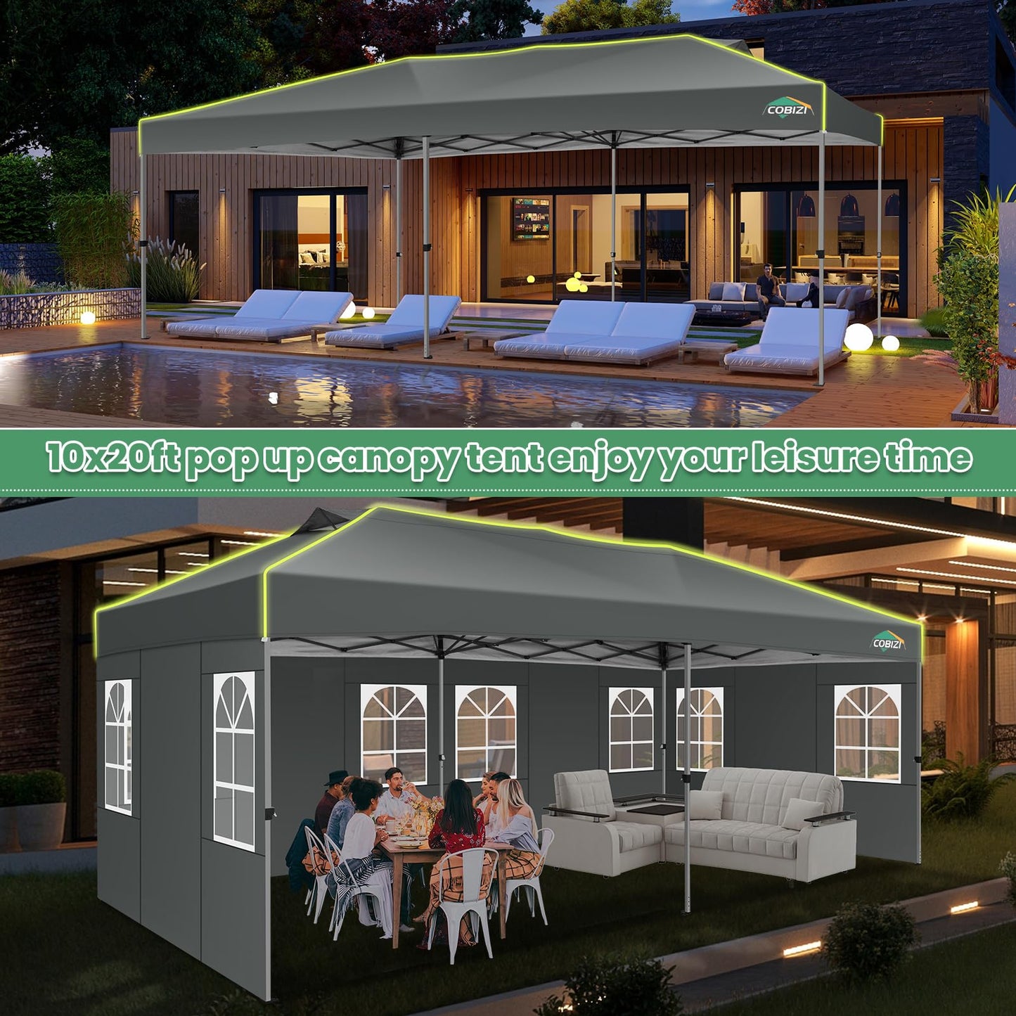 COBIZI Faltpavillon 3x6 Pop up pavillon wasserdicht stabil Winterfest faltbar partyzelt mit 6 Seitenwänden UV-Schutz Gartenpavillon mit Reflexstreifen & Lüftungsöffnung für Hochzeiten, Grau