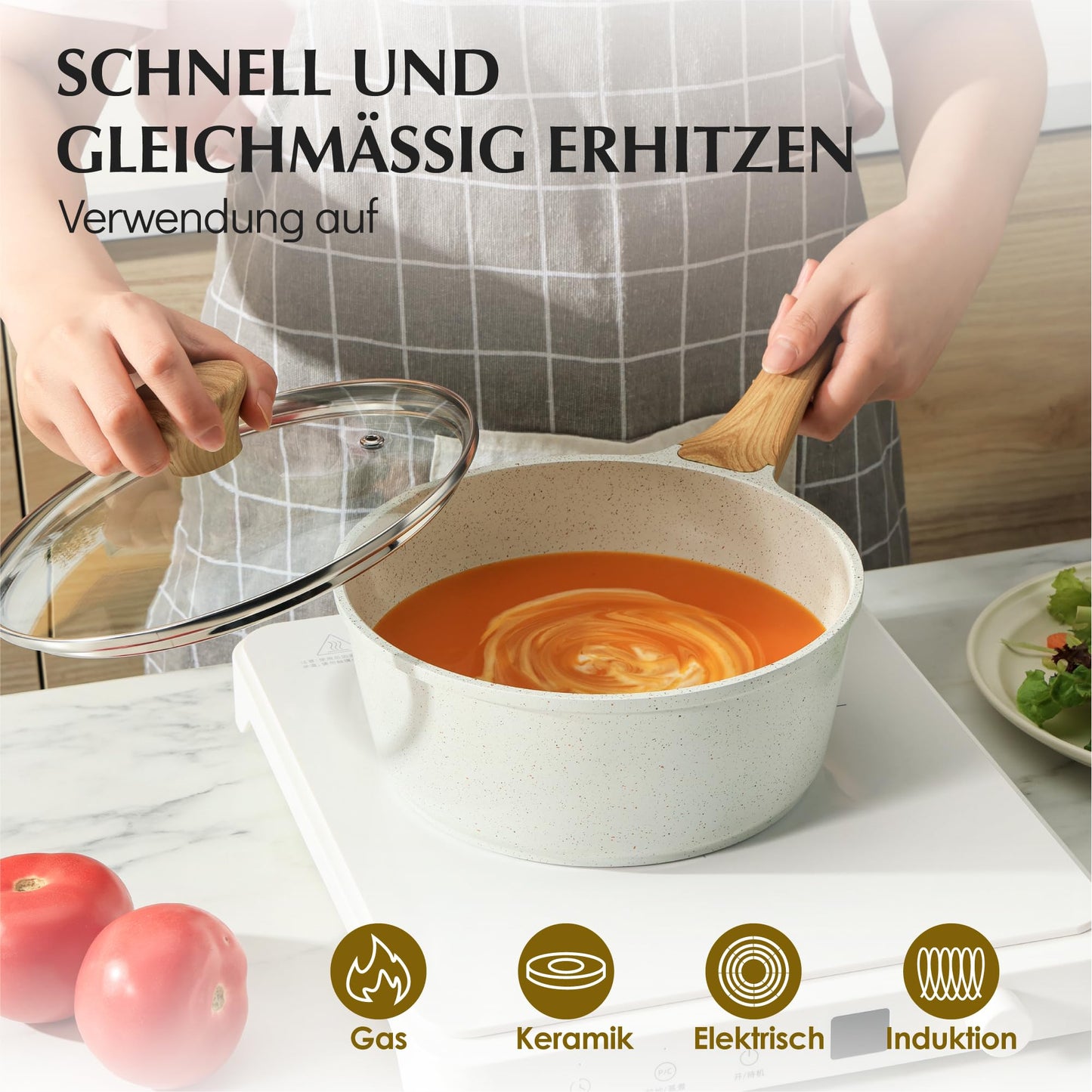 SENSARTE Antihaft Keramik Kochgeschirr Set 13 teilig, Gesundes Topf Pfannen Set, Ungiftiges Kochtopfsets mit Stay Cool Griffen, Silikonwerkzeugen und Topfschutz, PFAS und PFOA frei