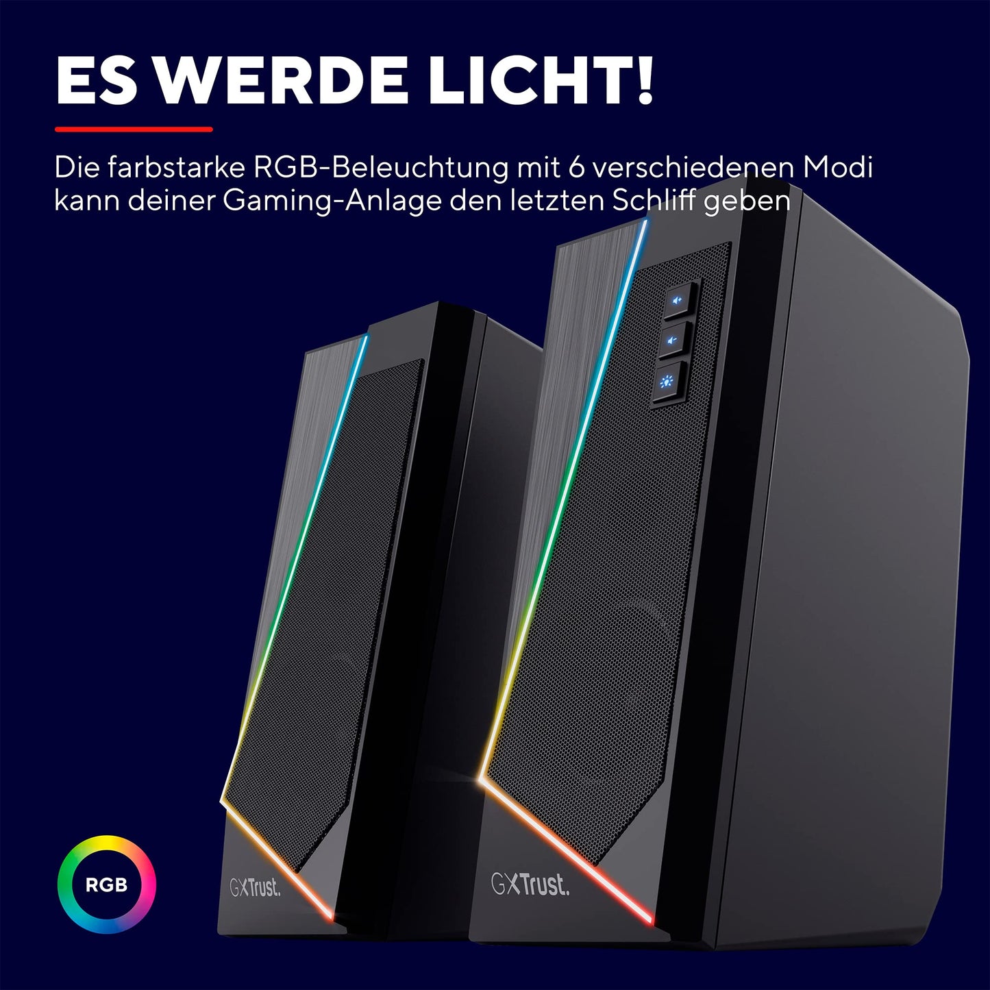 Trust Gaming Lautsprecher für PC GXT 609 Zoxa - Computer Boxen, Lautsprecherset mit 6 Verschiedene RGB Beleuchtungsarten, Stromversorgung über USB, 12W, PC/Laptop, Schwarz