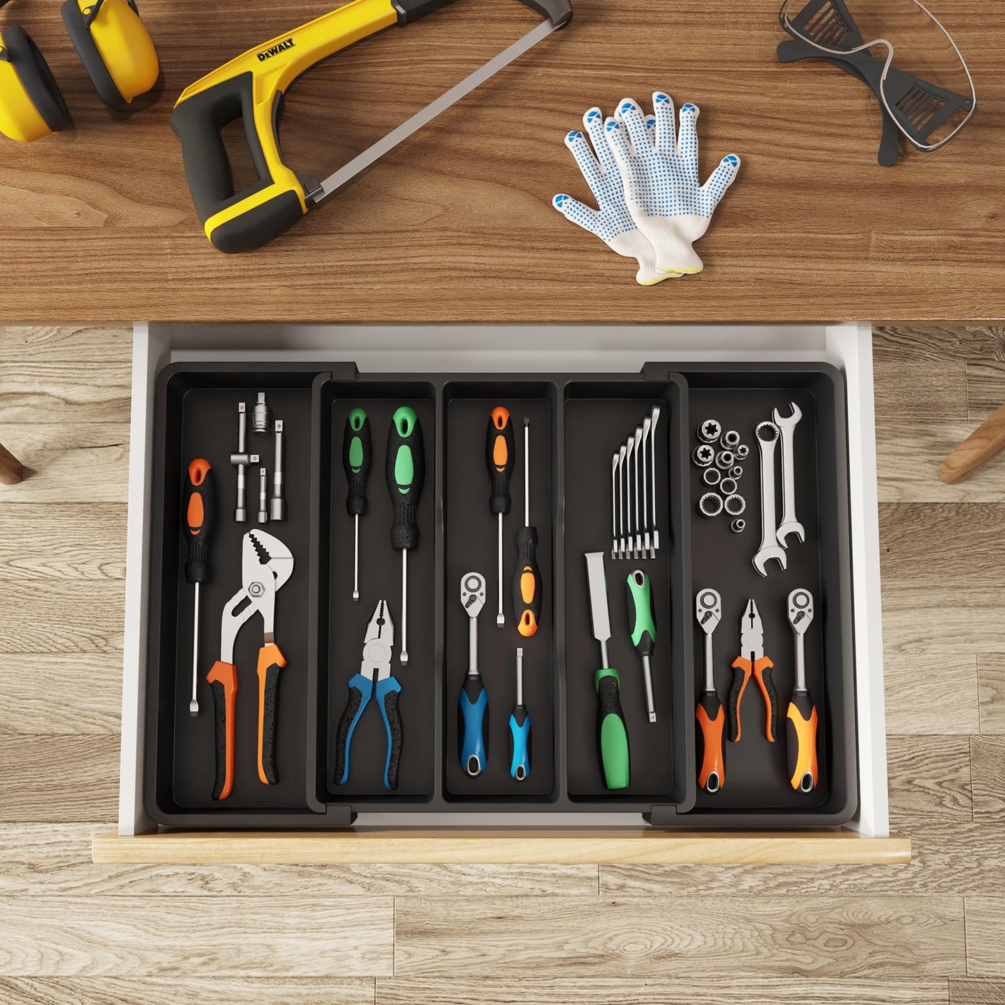 Lifewit Besteckkasten für Schubladen, erweiterbarer großer Besteckkasten für die Küche, verstellbarer Besteckeinsatz für Schubladen, Kunststoff Küchenzubehör, Trenneinsatz, groß, schwarz