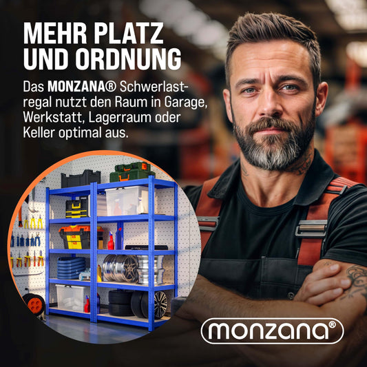 Monzana® 2X Schwerlastregal 180x90x40cm blau 1750kg 10 MDF-Platten Montagematerial Kellerregal Lagerregal Steckregal Metallregal Werkstattregal