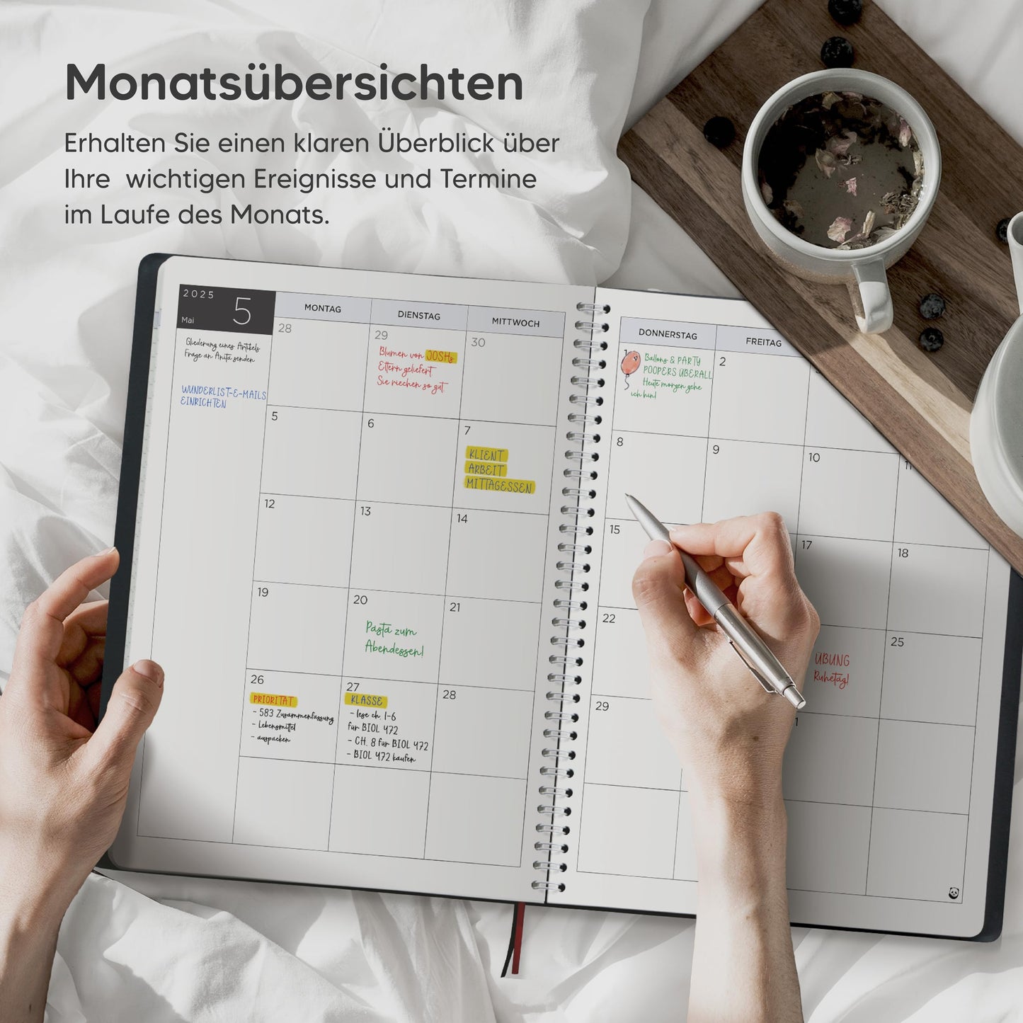 Terminplaner 2025 A4 von Smart Panda – Wochenplaner A4, Kalender 2025 – Softcover Tagebuch, 30 Minuten-Intervalle – Terminkalender, Planer 2025 – auf Deutsch