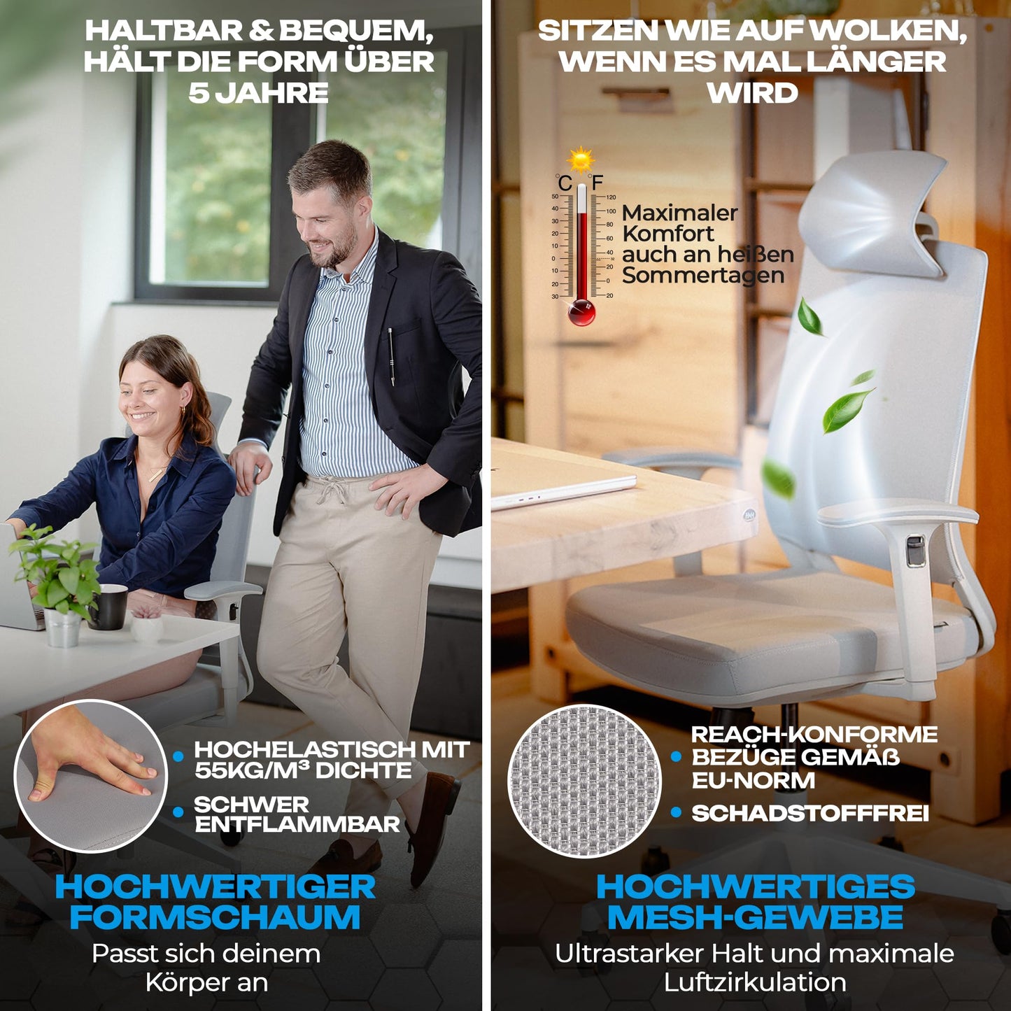 VALKENSTOL M2 Bürostuhl Ergonomisch mit individuell konfigurierbarer Armlehne und Kopfstütze für maximale Bewegungsfreiheit - bequemer ergonomischer Schreibtischstuhl für Büro und Home Office Chair
