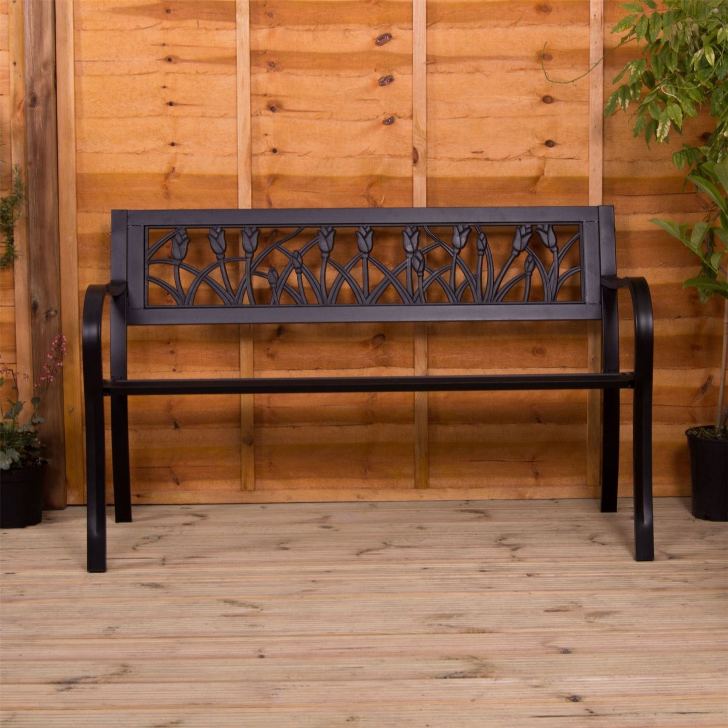 Garden Vida Garde Vida Gartenbank, Stahl, Tulpen-Design, 3-Sitzer, für den Außenbereich, Parkbank, Terrassensitzmöbel, 77 x 125 x 53 cm (H x B x T)