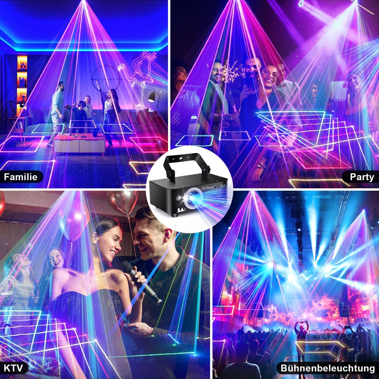 DJ Discolicht Partylicht, 3D RGB Animation Disco Licht mit Fernbedienung, DJ Party Lichter mit DMX, Musik Sound Activated Beam Effekt Bühnenlicht für Party Festival Club Bühne Beleuchtung Show