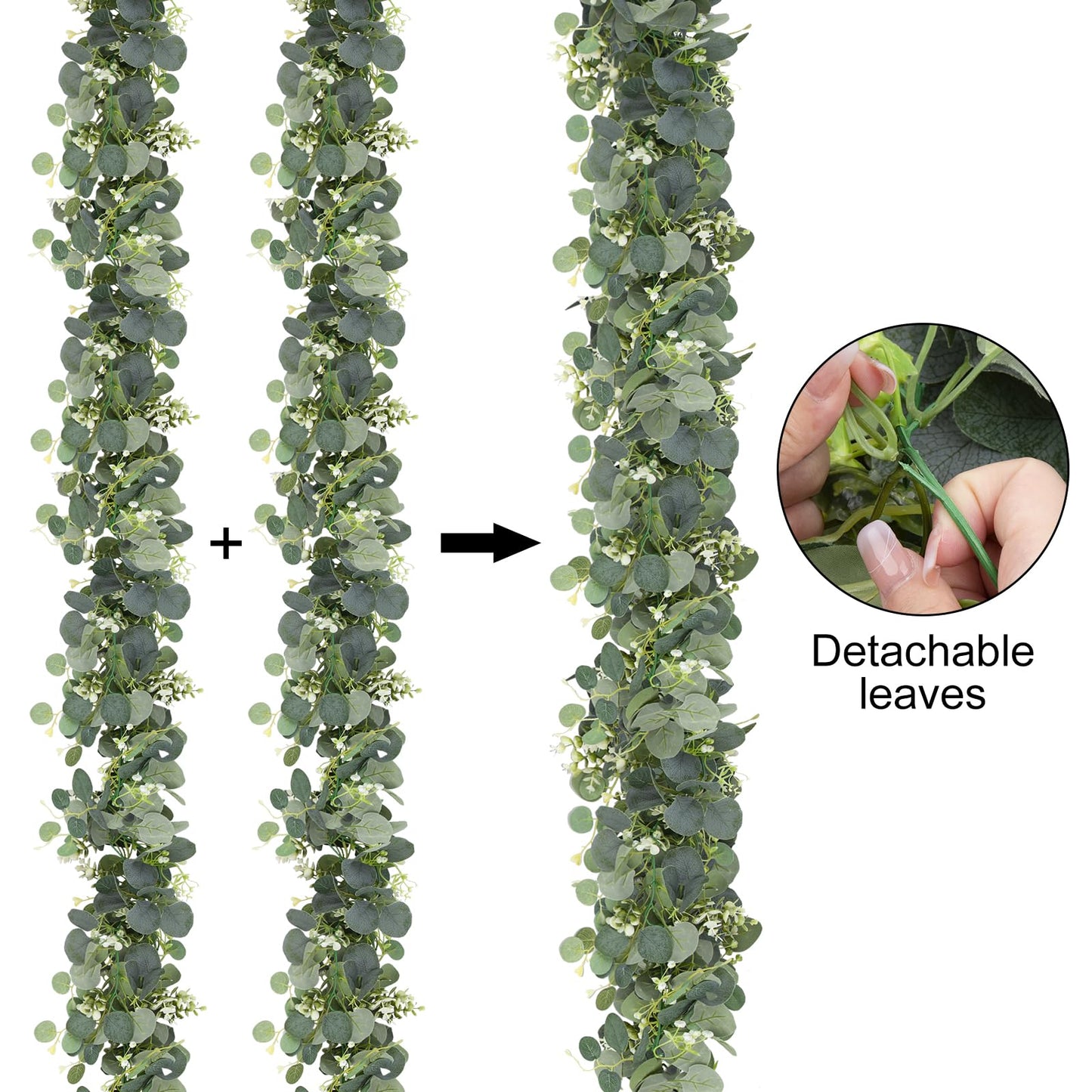 2 Stück 1,95m Eukalyptus Deko, Verschlüsselt Künstliche Eukalyptus Girlande Hängende Grüne Blätter Girlande Hängepflanze für Hochzeiten Partys Esstische Kaminsimse Treppen Türrahmen